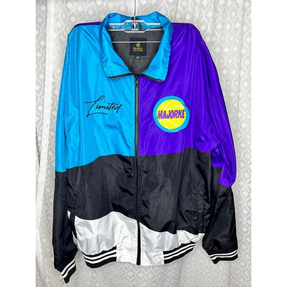 Major Ke Collection Windbreaker Jacket Color Block Full‎ Zip 90s XL - Picture 1 of 3